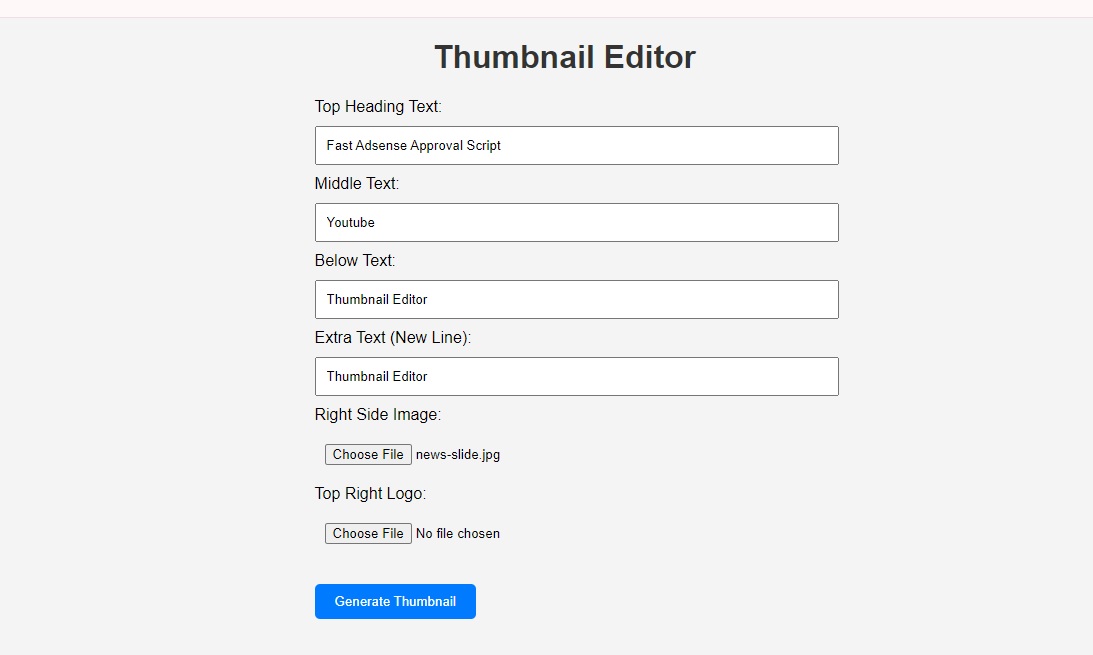 Fast AdSense Approval YouTube Thumbnail Maker Script